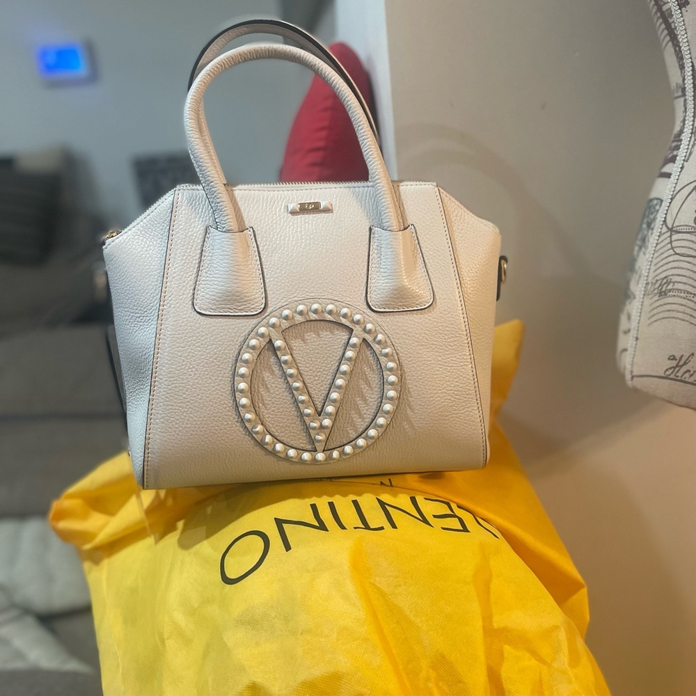 Mario Valentino White Spike-studded Embellished Satchel